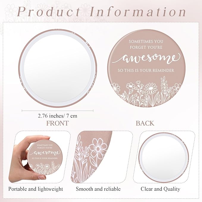 50 Set Mother's Day Inspirational Compact Mirror Religious Bulk Gift for Women Christian Mini Makeup Pocket Mirror Administrative Professional Gift with Card for Volunteer Employee Teacher (Boho)