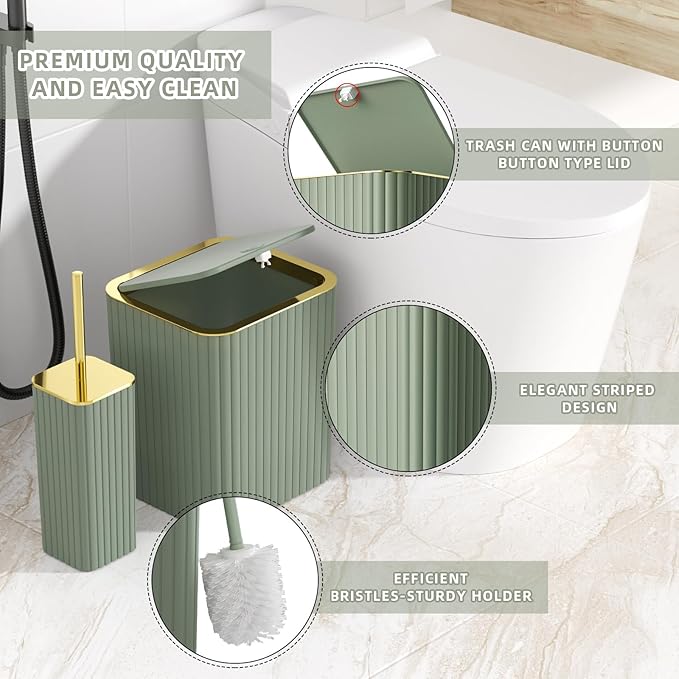 XLHOMO Bathroom Accessory Set - 26PC Bathroom Shower Curtain and Rug Set, Bathroom Accessories Set, Sage Green Bathroom Set with Trash Can, Toilet Brush, Qtip Holder & Soap Dispenser