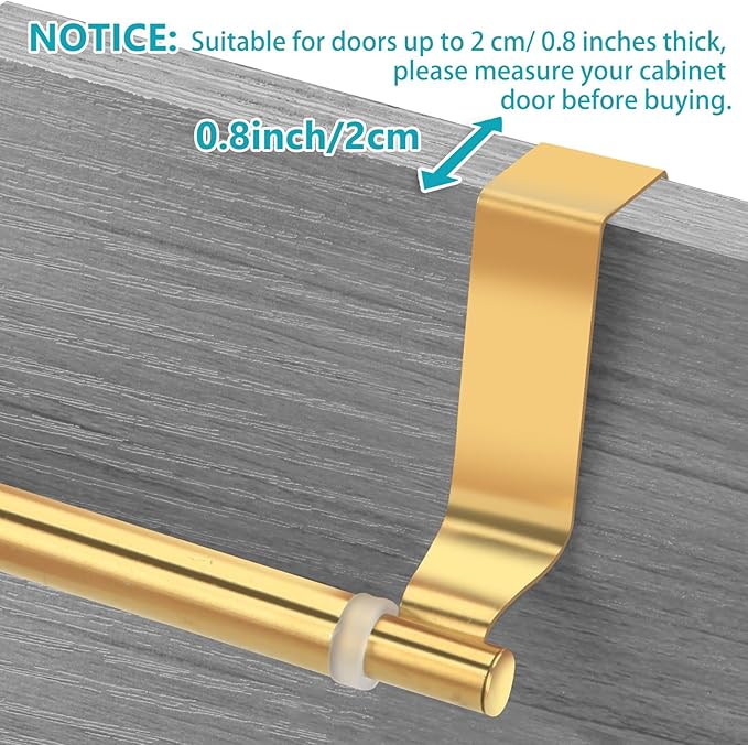 Over Cabinet Towel Holder, Stainless Steel Adjustable Length Over Cabinet Door Kitchen Towel Bar. Dish Towel Holder Hanger Suitable for Cupboard,Door,Cabinet,Laundry. Gold