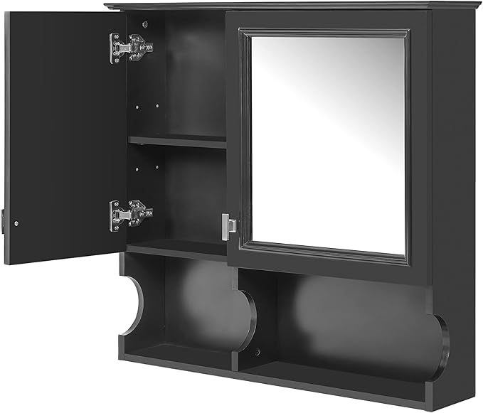 Merax Bathroom Wall Cabinet with Mirror, Wall Mounted Medicine Cabinet with Adjustable Shelves and Open Spaces, 30" x 28" Mirrored Door Over The Toilet Bathroom Storage Cabinet