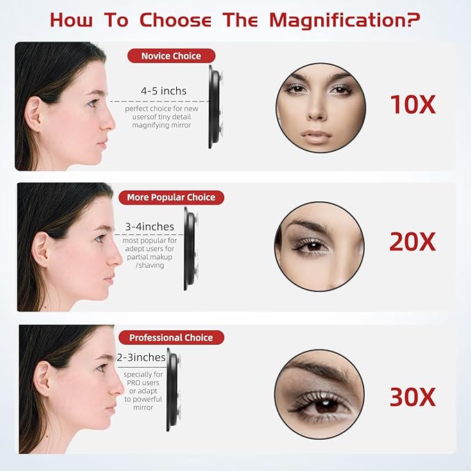 10X Magnifying Mirror with 3 Suction Cups - 6'' Stick on Makeup Mirror with 10X Magnification, Magnified Makeup Mirror Portable Handheld Cosmetic Mirror and Tweezers Set for Travel, Makeup, Bathroom