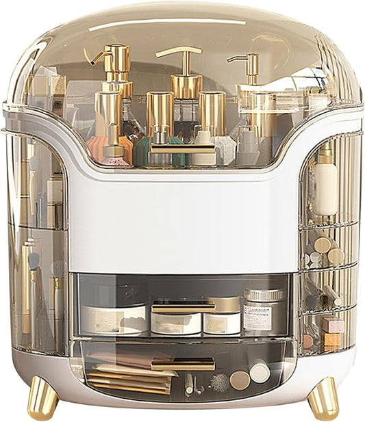 Makeup Organizer Skincare Organizers, Cosmetic Display Cases, Compartment Storage Rotatable Vertical Makeup Box for Finding Makeuptidiness for Organizing (Elegant White)