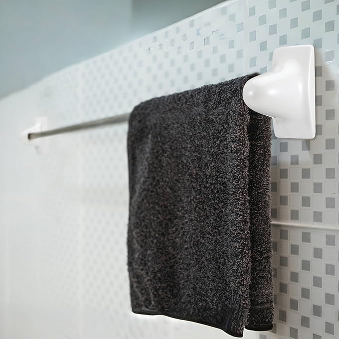 RattanView 2 Pcs White Porcelain Ceramic Towel Bar Rod Rack Post Holder Bracket Tile Set Mid Century Modern Vintage Retro Ceramic Bathroom Towel Holder Porcelain Bathroom Accessories