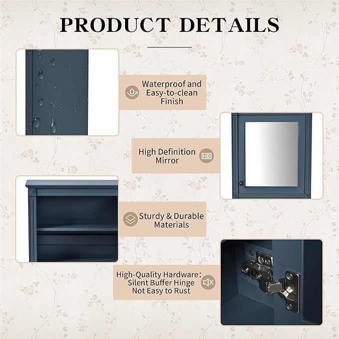 Merax Wall Mounted Medicine Cabinet with Mirror & Adjustable Shelves, 24" x 28" Over Toilet Bathroom Storage Cabinet