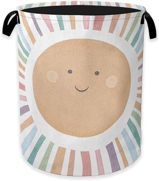 Collapsible Laundry Basket,Colorful Boho Sunshine Dirty Clothes Hamper,Cute Cartoon Sun Hampers for Bedroom Waterproof Oxford Cloth Storage Organizer for Bathroom,Nursery,Dorm,16x20 Inch