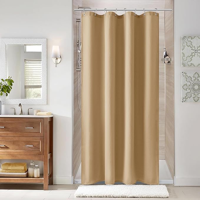Naturoom Gold Yellow 48 Inch Shower Curtain - Stall Narrow Half Linen Ultra Thick Fabric Shower Curtain Set with Hooks, Boho Farmhouse Rustic RV Camper Bath Curtains for Bathroom, 48x72