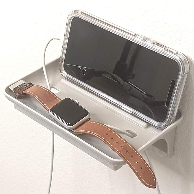 Wonder Shelf - Small Plastic Self Adhesive Wall Mount Bathroom Shelf - Fits Over Toilet Paper Holder - Designed for Smartphone and Flushable Baby Wipes (1, Grey with Holes)