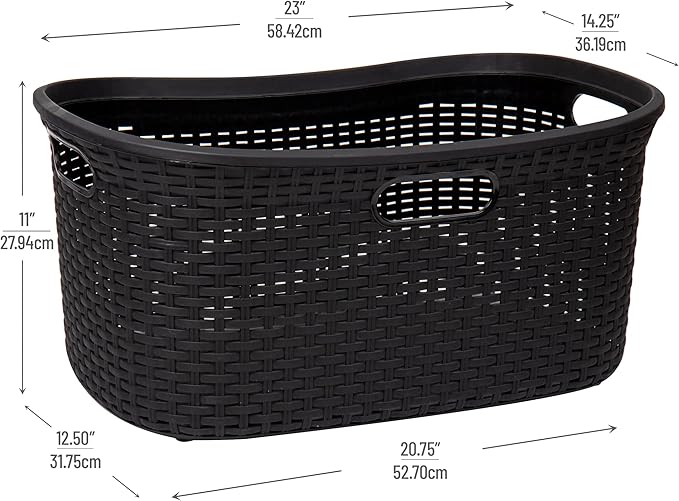 Mind Reader 40L Laundry Basket, Clothes Hamper, Premium Wicker Design, Plastic, Set of 2, Black