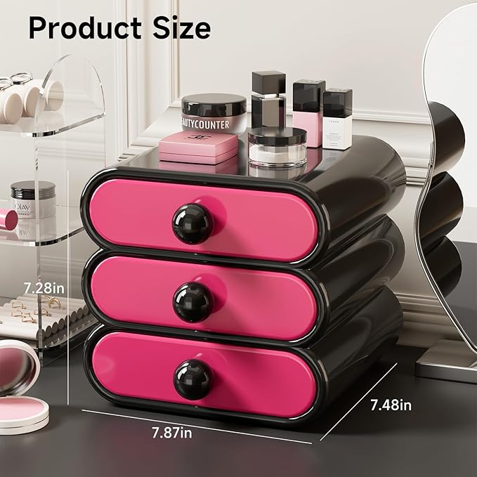 3-Drawer Desktop Organizer, Compact Vanity Drawer Organizer for Makeup, Small Plastic Drawer Containers for Bathroom, Cabinet
