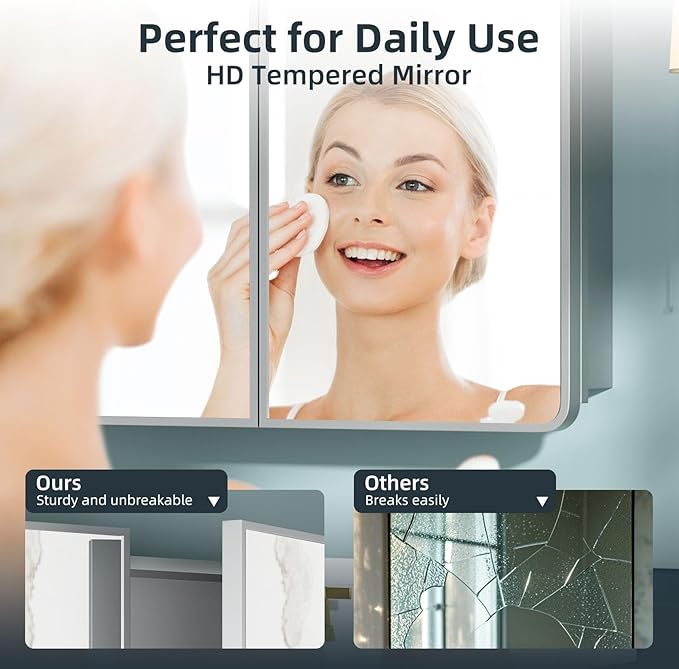 Bathroom Medicine Cabinet with Mirror 24x30Inch, Silver Medicine Cabinet Recessed or Surface Wall-Mounted, Mirrored Cabinets with Sturdy Metal Adjustable Shelves for Bathroom Vanity