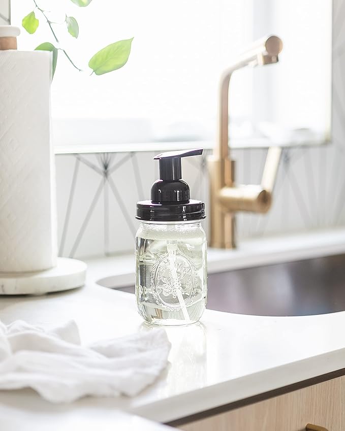 Jarmazing Products Mason Jar Foaming Soap Dispenser Lids - Includes Waterproof Stickers! Black - 1 Pack