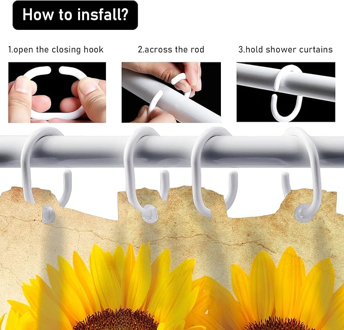 AZHM Sunflower Shower Curtain Sets with Rugs 4 Piece Flower Floral Decor for Bathroom Toilet Bathroom Mat, Curtain and 12 Hooks