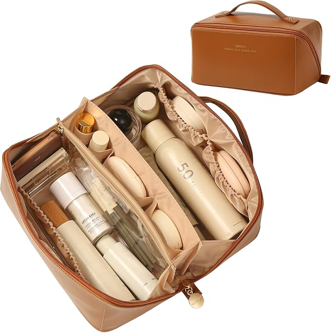 Omeily Travel Makeup Bag Toiletry Bag for Women Large Cosmetic Travel Bag Makeup Storage Box Skincare Organizer Vanity Organizer Bag Multi-Function Makeup Organizer with Compartments Travel essentials