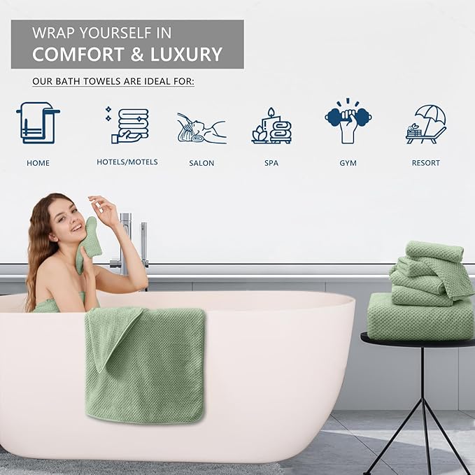 Extra Large Bath Towel Set of 4 (35"x70"),Oversized Bath Sheet Super Soft Highly Absorbent Jumbo Bathroom Towel Set Microfibers Quick Dry Shower Towel for Hotel,Bathroom,Guest,Spa,Gym (Green)