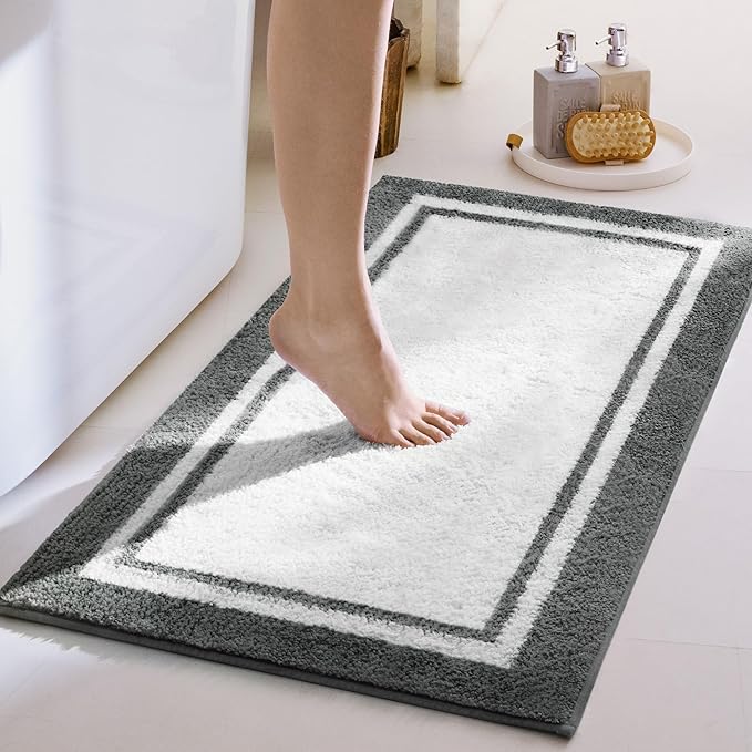 GRANNY SAYS Microfiber Bathroom Rugs Non Slip Washable, Water Absorbent Bathroom Mats for Tub, Soft Bath Mats for Bath Floor & Shower, Bath Rug, 24" x 48", Deep Grey Bath Rugs