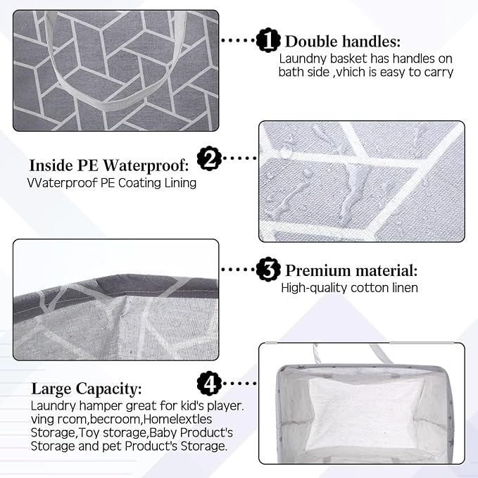 Patelai 3 Pieces Large Laundry Hamper Collapsible Organizer Storage Bin Waterproof Foldable Dirty Clothes Laundry Basket for Home Bathroom(Geometric,16 x 12 x 24 Inch)