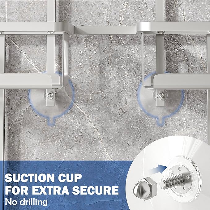 Aluminum Shower Caddy Hanging for Handheld Showerheads, Never Rust Shower Organizer with Hooks Holder Toothbrush Holder，Over Showerhead Caddy for Bathroom