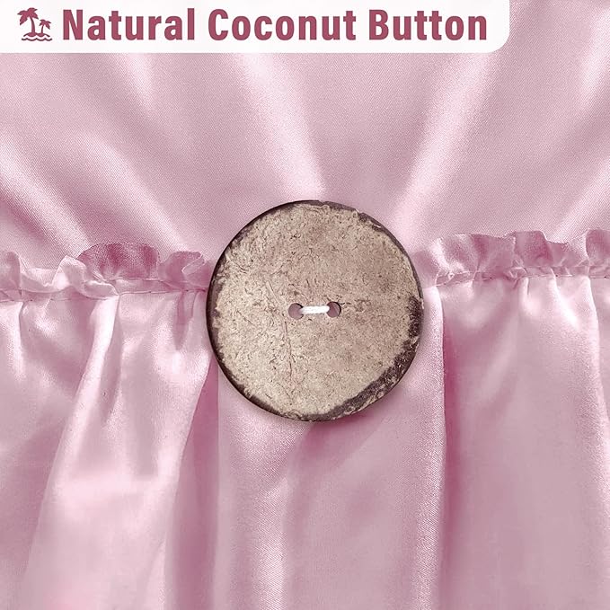 Seasonwood Pink Ruffle Shower Curtain Cute Girly Shower Curtain Button Farmhouse Style Pink Fabric Shower Curtains Blush Shower Curtains for Bathroom