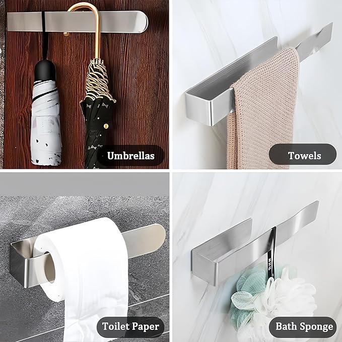 SEIDO Hand Towel Holder, Heavy Duty Self Adhesive Towel Bar ?€? No Drill Stick on Wall, SUS 304 Stainless Steel Towel Rack for Small Bathroom, Kitchen, RV, Brushed Nickel