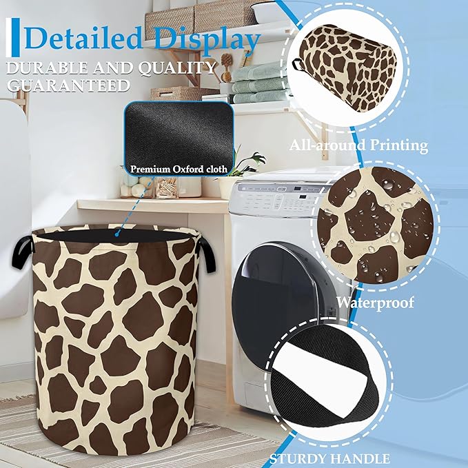 Giraffe Print Large Storage Basket Collapsible Laundry Basket Oxford Storage Bin for Toy Bins Gift Baskets Bedroom Clothes Children Nursery Hamper 16" X 20.8"