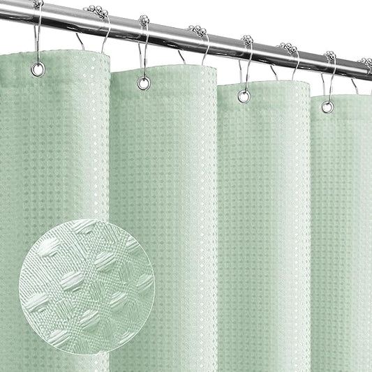 Gibelle Mint Green Shower Curtain, Waffle Weave Textured Fabric Shower Curtain for Bathroom - Soft Cloth & Hotel Spa Luxury, Water Repellent, Machine Washable, 72X72, Mint Green