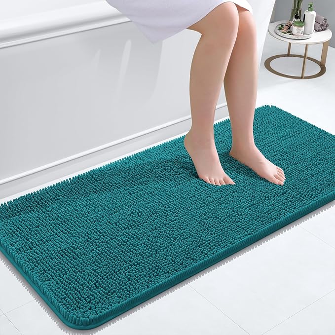 OLANLY Bathroom Rugs 47x20, Extra Soft Absorbent Chenille Bath Rugs, Rubber Backing Quick Dry, Machine Washable Bath Mats for Bathroom Floor, Tub and Shower, Home Decor Accessories, Deep Lake