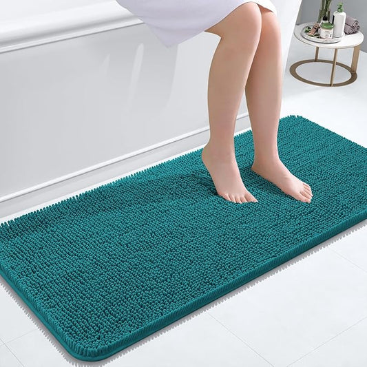 OLANLY Bathroom Rugs 47x20, Extra Soft Absorbent Chenille Bath Rugs, Rubber Backing Quick Dry, Machine Washable Bath Mats for Bathroom Floor, Tub and Shower, Home Decor Accessories, Deep Lake