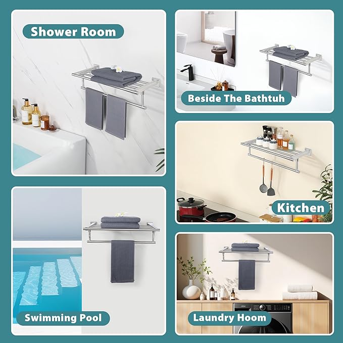 Alise 20 Inch Towel Racks for Bathroom Wall Mounted,Bathroom Towel Rack with Tower Bar,Double Towel Racks for Bathroom,SUS304 Stainless Steel Bathroom Towel Holder Brushed Nickel