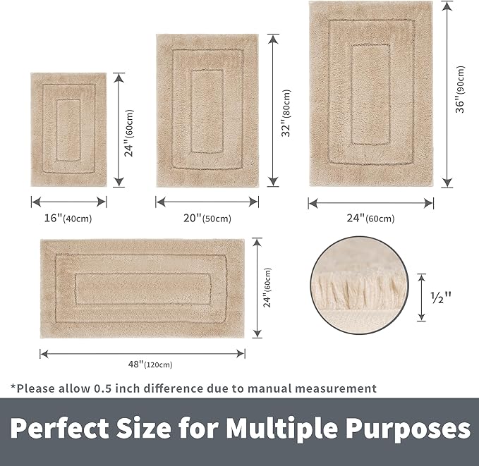 GRANNY SAYS Bathroom Rug Mat, Bath Mats for Bathroom Non-Slip, 24" x 48", Super Soft and Water Absorbent, Microfiber Bath Rugs, Machine Wash Dry, Large Bath Rugs for Bath Floor, Khaki