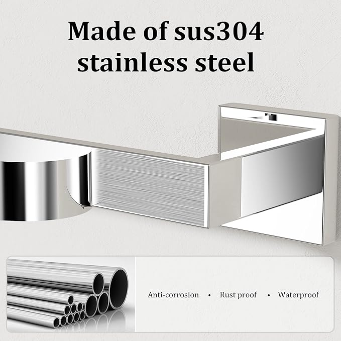 Alise Polished Chrome Towel Bar, 12 Inch Towel Racks for Bathroom, SUS304 Stainless Steel Towel Holder Wall Mounted, Heavy Duty Towel Hanger for Bathroom & Kitchen (Polished Chrome)