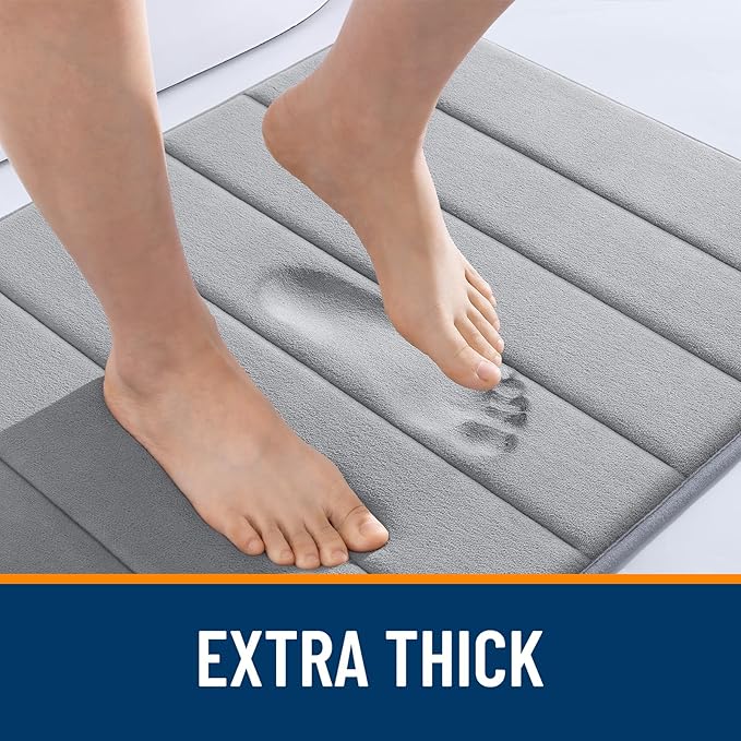 OLANLY Memory Foam Long Bathroom Rugs Runner 59x20, Super Soft Absorbent Bath Mat, Quick Dry, Machine Washable Shower Floor Rugs, Bathmat Carpet, Bathroom Home Decor Accessories, Grey