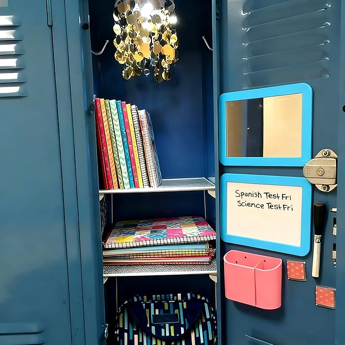 ARTLYMERS Magnetic Locker Mirror, 5x7 Real Glass Small Mirrors for Locker with Magnetic Backing, for School Locker, Bathroom, Household Refrigerator, Locker Accessory (Blue)