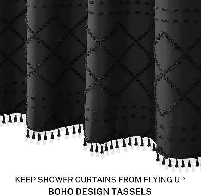 Black Shower Curtain Boho Fabric Shower Curtain Black Tufted Texture Striped Modern Farmhouse Shower Curtains for Bathroom, 72 x 72