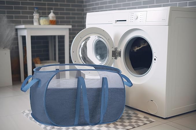 pop-up laundry basket???with Durable Handles collapsible Mesh laundry Hamper,Easy to Open and Fold,Premium Cationic Fabric?€? (Cationic blue)