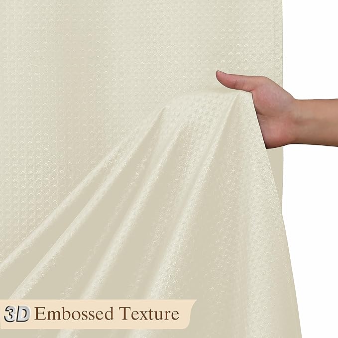 Aiyufeng Shower Curtains for Bathroom，Dot Like Embossed Textured Water Repellent Fabric Large Bath Curtain，Hotel Luxury Quality & Soft Cloth，Machine Washable，72Wx96L，Cream