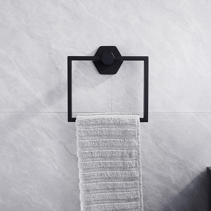 GERZWY SUS 304 Stainless Steel Hand Towel Holder Matte Black Modern Bathroom Towel Ring Wall Mounted
