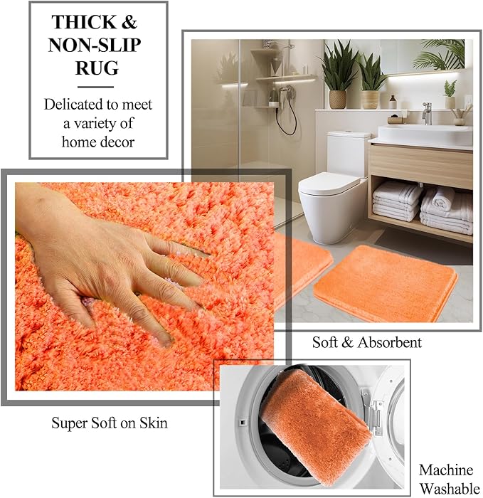 XLHOMO 24 PCS Orange Bathroom Accessories Set with Shower Curtain and Rugs, Bathroom Sets with Extra Soft and Absorbent Bath Rugs Shower Curtain Orange Bathroom Accessory for Bath