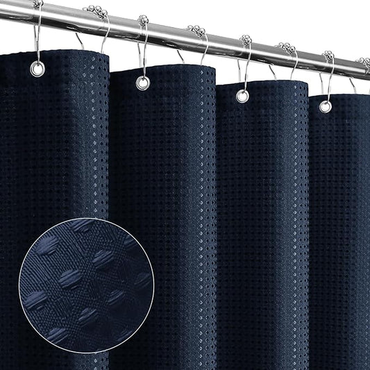 Gibelle Navy Blue Shower Curtain, Waffle Weave Textured Fabric Shower Curtain for Bathroom - Soft Cloth & Hotel Spa Luxury, Water Repellent, Machine Washable, 72X72, Navy Blue
