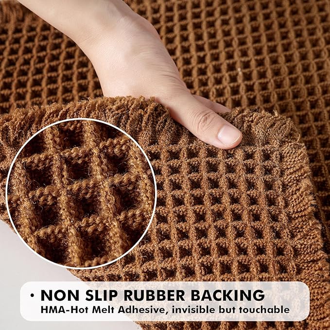 MIULEE Set of 2 Waffle Bathroom Runner Rugs, Fall Boho Bath Rug Non Slip, Super Absorbent Runner Bath Mats, Rubber Backed Shower Mat for Hallway Bedroom Laundry Room, Terracotta, 2'x6'(24x72 Inch)