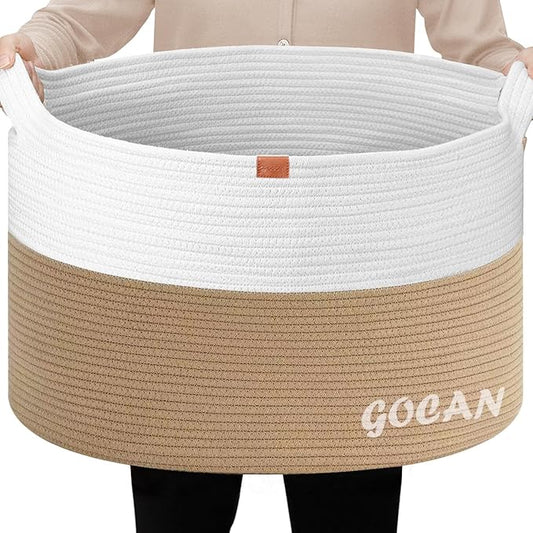 GOCAN Storage Baskets for Organizing D22"H14" Large blanket basket laundry basket Cotton Rope Woven Basket for toy towl in Living Room (Jute/Beige) XXXL