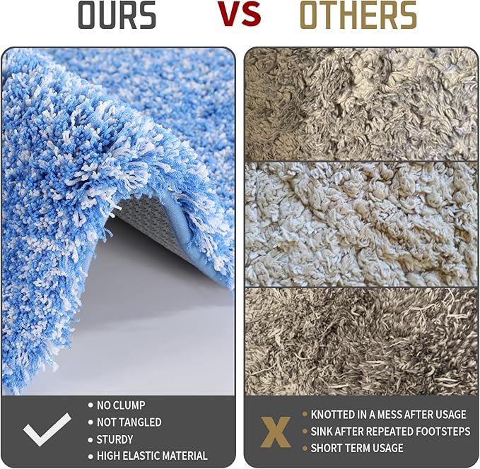 Yimobra Bathroom Rugs Non Slip Washable, Ultra Soft and Water Absorbent Bath Mats, Plush Fluffy Shower Mat Outside, Microfiber Thick Matts for Bathroom Floor/Sink, 24x17, Blue and White