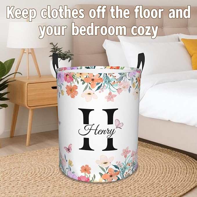 Custom Name Laundry Basket, Personalized Collapsible Laundry Hamper with Name for Bathroom Bedrooms, Customized Dirty Clothes Hamper Storage Basket Gifts for Kids Boys Girls Baby Men Women