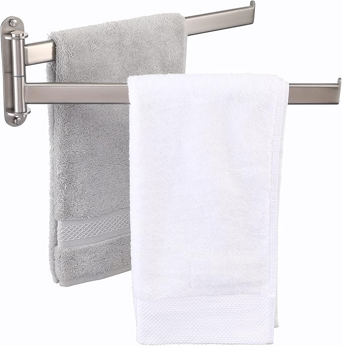 KES Bathroom Towel Rack, 15.5-Inch Swivel Towel Rack 2-Arm, Swing Out Double Towel Bar Wall Mounted, SUS304 Stainless Steel Brushed Finish, A2104S2L40-2