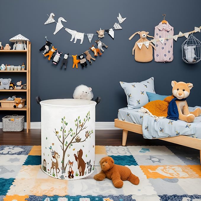 Kids Laundry Basket Baby Hamper Toy Storage Bin for Boys Room Decor Baby Nursery Hamper Gift Baskets for Bedroom Bathroom(Tree Animal)