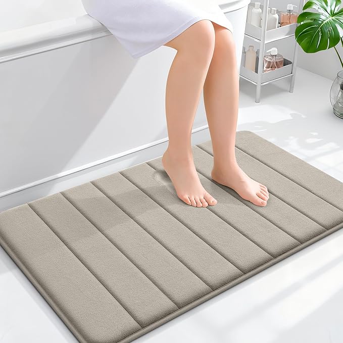 OLANLY Memory Foam Bath Mat 36x24, Super Soft Absorbent Bathroom Rugs, Quick Dry, Machine Washable Shower Floor Rugs, Bathmat Carpet, Bathroom Home Decor Accessories, Warm Taupe