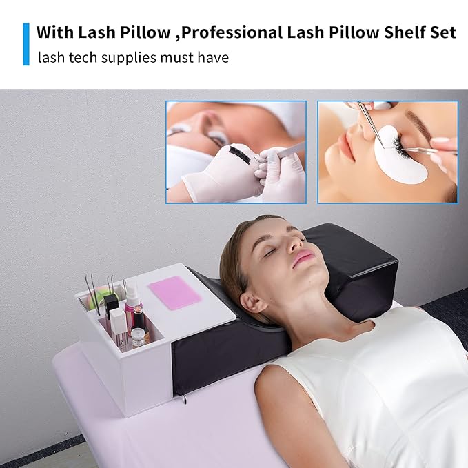 Eyelash Extension Pillow Shelf Stand with Tape Dispenser Cutter, Makeup Tool Display Cabinet Shelves, Tool Organizer for Eyelash Extension Pillow