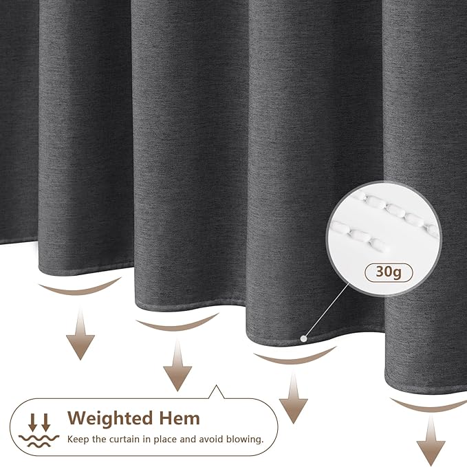 Rustic Country Linen Look Shower Curtain Charcoal Grey, Heavyweight Faux Linen Polyester Fabric Shower Curtain Water-Resistant, 72 x 72 Inch Dark Gray Bath Curtain Washable for Bathroom Hotel