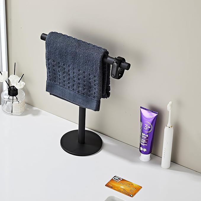 Bathroom Hand Towel Holder Stand???T-Shape Hand Towel Holder Stand SUS304 Stainless Steel Matte Black for Bathroom???Kitchen or Vanity Countertop