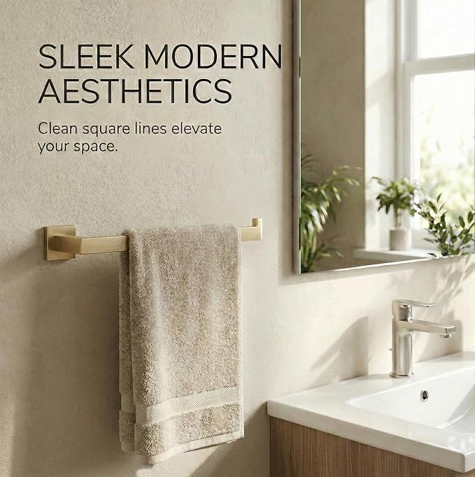 Brushed Gold Bathroom Accessories Set 5-Piece, Towel Bar & Towel Racks for Bathroom, The Manhattan Collection - Heavy Duty SUS304 Stainless Steel Hardware & Decor