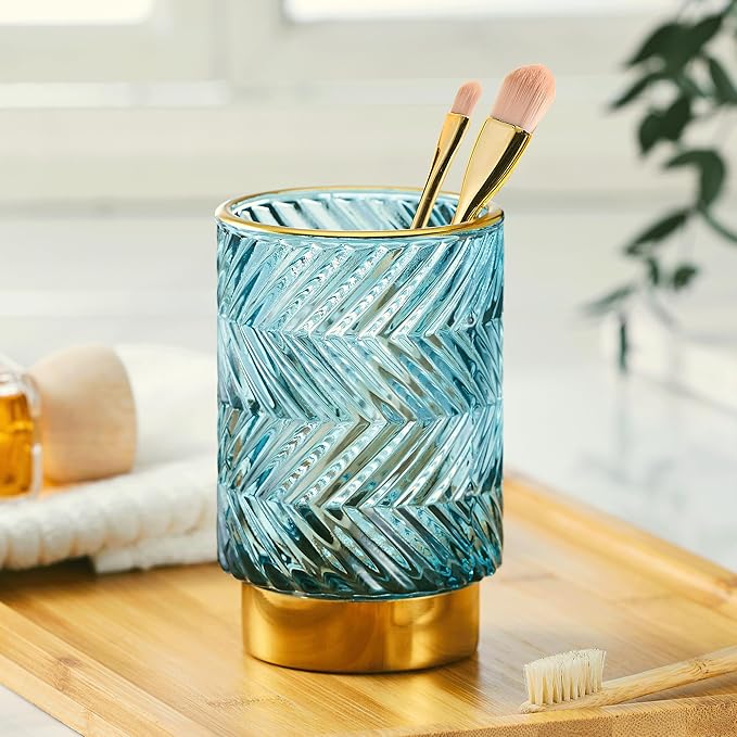 Makeup Brush Holder Organizer,Toothbrush Holders,Desk Pen Pencil Holder,Multifunctional Vintage Glass Brush Cup???A40-3-US???